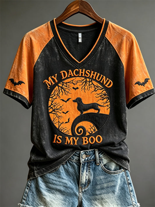 Women's My Dachshund Is My Boo Halloween Dog Mom Print short-sleeved T-shirt