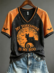 Women's My Yorkshire Is My Boo Halloween Dog Mom Print short-sleeved T-shirt