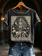Women's The Dog Mama Skeleton Halloween Mystical Art Print short-sleeved T-shirt