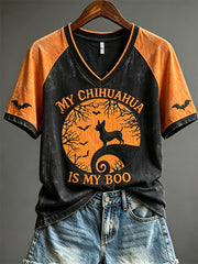 Women's My Chihuahua Is My Boo Halloween Dog Mom Print short-sleeved T-shirt