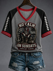 Women's Football Fan Print V-neck T-shirt