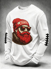 Men's Football Fan Print Waffle Long Sleeve Sweatshirt