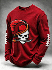 Men's Football Fan Print Waffle Long Sleeve Sweatshirt