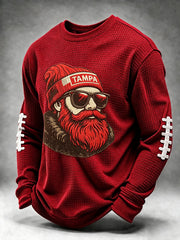 Men's Football Fan Print Waffle Long Sleeve Sweatshirt
