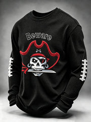 Men's Football Fan Print Waffle Long Sleeve Sweatshirt