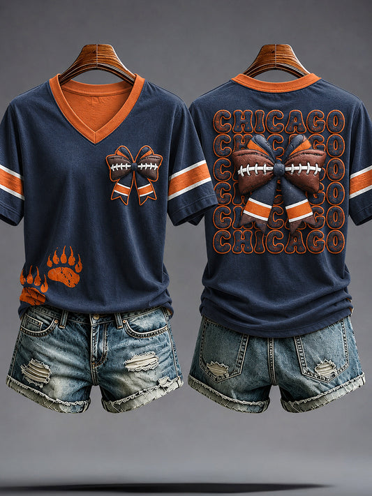 Women's Chicago Football Lover Bears Art Printed T-shirt