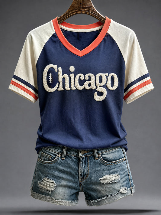 Women's Chicago Football Lover Bears Art Printed T-shirt