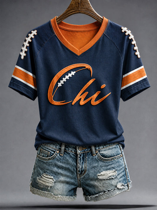 Women's Chicago Football Lover Bears Art Printed T-shirt