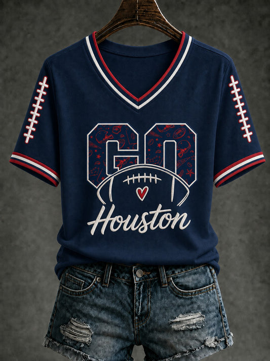 Women's Football Printed V-neck T-shirt