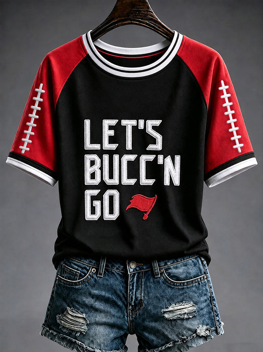Women's Football Fan Print Round Neck Short Sleeve T-shirt