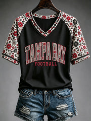 Women's Football Fan Print V-neck T-shirt