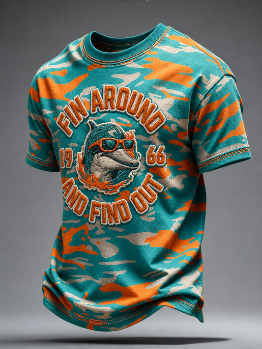 Men's Miami Football Lover Dolphin Art Printed T-shirt