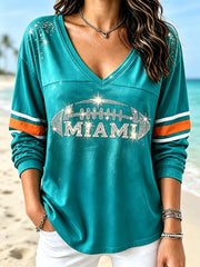 Women's Miami Football Lover Dolphin Art Printed T-shirt