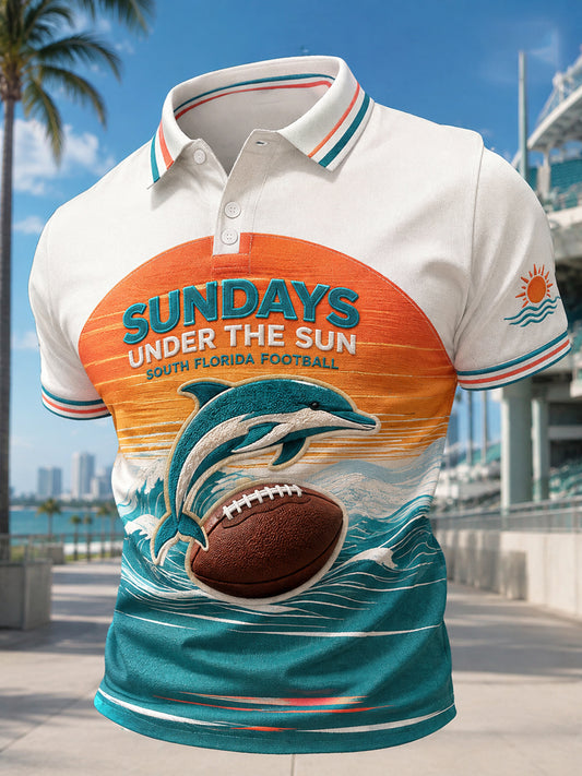 Men's Miami Football Lover Dolphin Art Printed Casual Tops