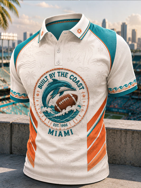 Men's Miami Football Lover Dolphin Art Printed Casual Tops
