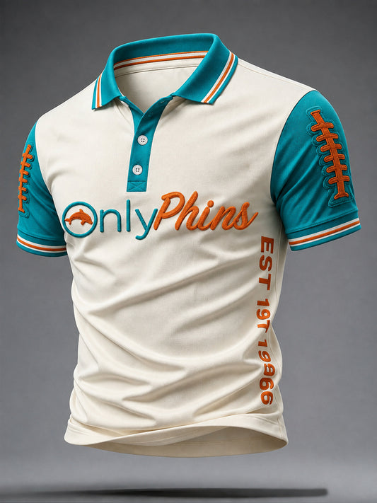 Men's Miami Football Lover Dolphin Art Printed Casual Tops
