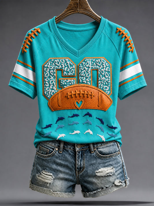 Women's Miami Football Lover Dolphin Art Printed T-shirt