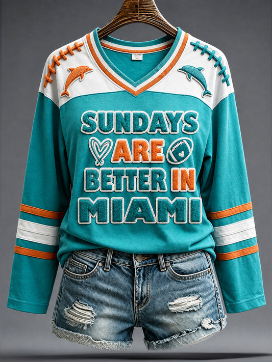 Women's Miami Football Lover Dolphin Art Printed T-shirt