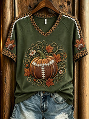 Women's Autumn Pumpkin Pattern Casual Short Sleeve T-shirt