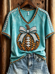 Women's Football Inspired Fall Pumpkin Tiger Stripes Print short-sleeved T-shirt
