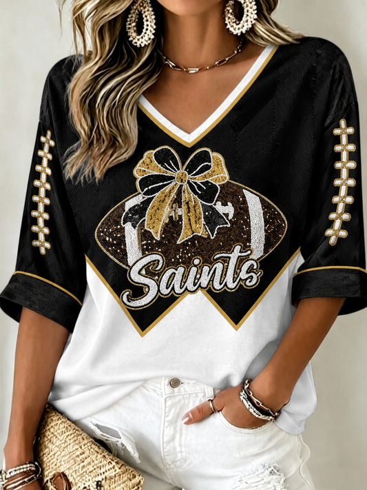 Women's Mid-length Sleeves V-Neck T-Shirt