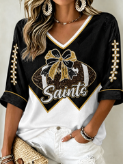 Women's Mid-length Sleeves V-Neck T-Shirt
