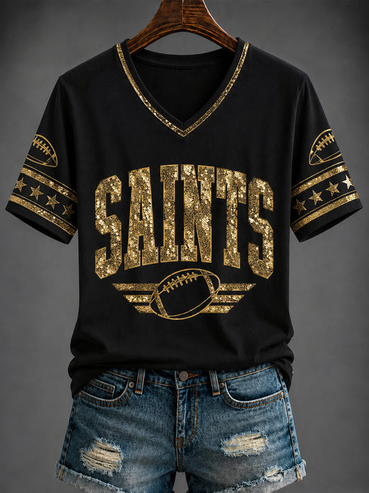 Women's America Football Printed V-neck T-shirt