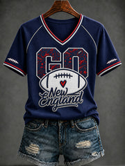Women's Football Print V-neck T-shirt