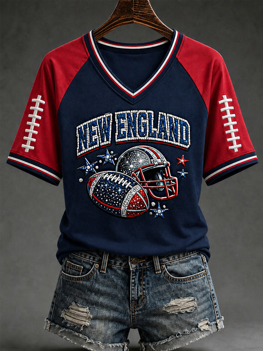 Women's Football Gameday Gift For Football Fans Casual V-Neck Tee