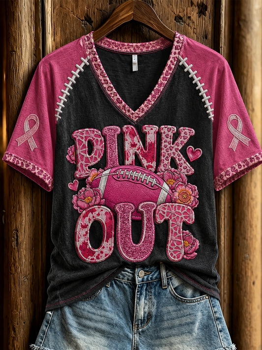 Women's tackle cancer theme pattern printed casual short-sleeve T-shirt