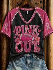 Women's tackle cancer theme pattern printed casual short-sleeve T-shirt