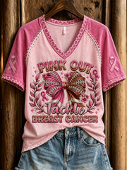 Women's tackle cancer theme pattern printed casual short-sleeve T-shirt
