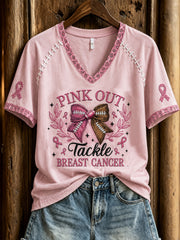 Women's tackle cancer theme pattern printed casual short-sleeve T-shirt