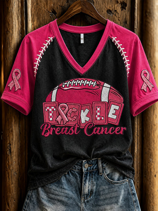 Women's tackle cancer theme pattern printed casual short-sleeve T-shirt