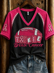 Women's tackle cancer theme pattern printed casual short-sleeve T-shirt