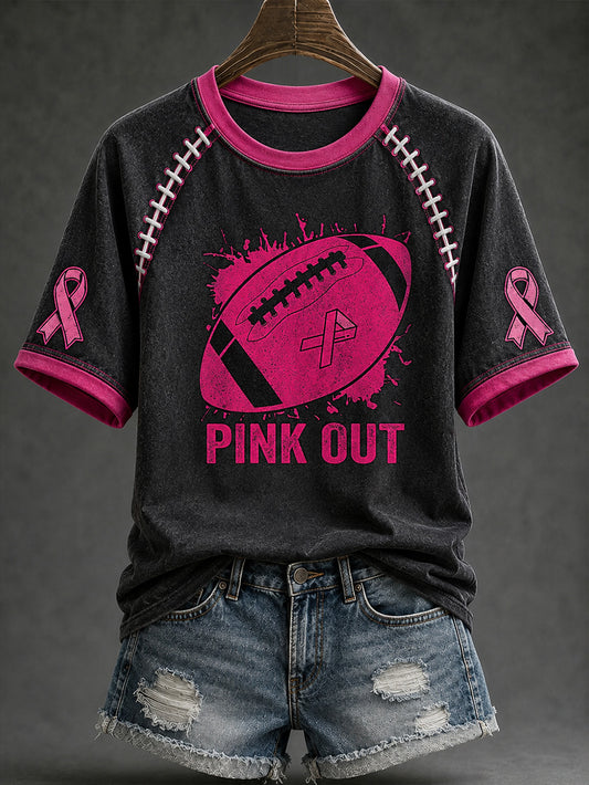 Women's tackle cancer theme pattern printed casual short-sleeve T-shirt