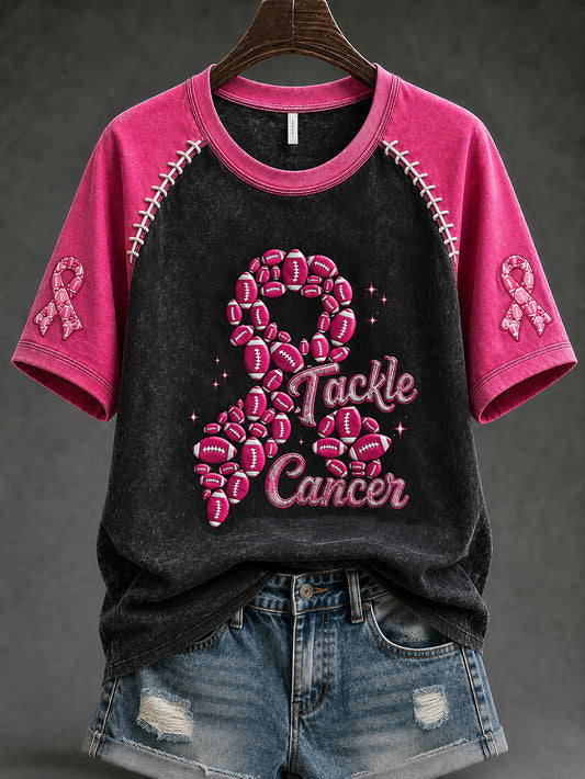 Women's tackle cancer theme pattern printed casual short-sleeve T-shirt