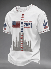Men's WE WILL NEVER FORGET 2001/25TH/2026 God Bless America t-shirt