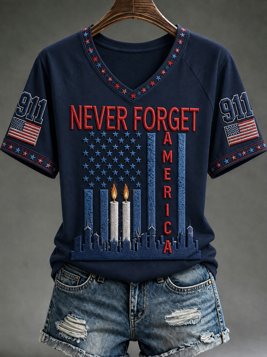 Women's WE WILL NEVER FORGET 2001/25TH/2026 God Bless America T-shirt