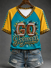 Women's Go Jaguars! Football Gameday Gift For Football Fans Casual V-Neck Tee