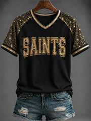 Women's America Football Printed V-neck T-shirt