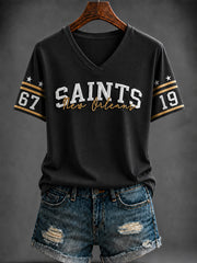Women's America Football Printed V-neck T-shirt