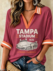 Women's Football Fan Print Mid-length Sleeves V-Neck T-Shirt