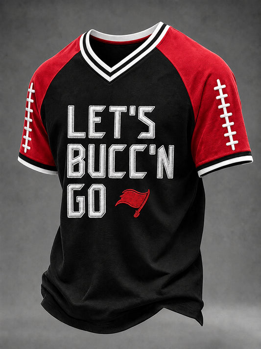 Men's Football Fan Print V-neck T-shirt