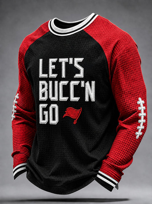 Men's Football Fan Print Waffle Long Sleeve Sweatshirt