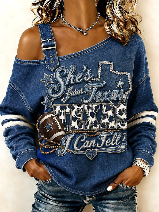 Women's Football Gameday Gift For Football Fans Casual Off-Shoulder Sweatshirt