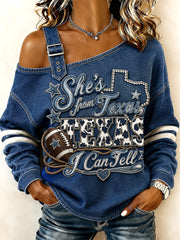 Women's Football Gameday Gift For Football Fans Casual Off-Shoulder Sweatshirt