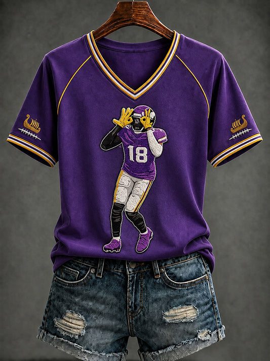 Women's Football Print V-neck T-shirt