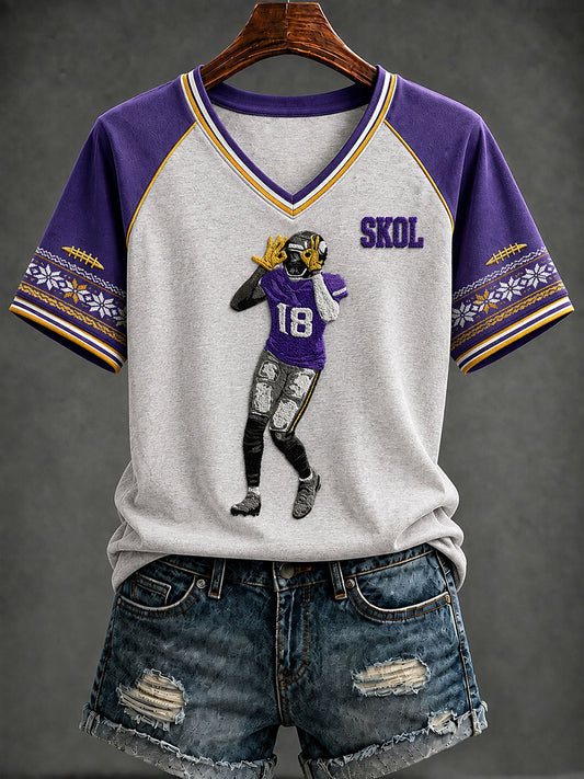 Women's Football Print V-neck T-shirt