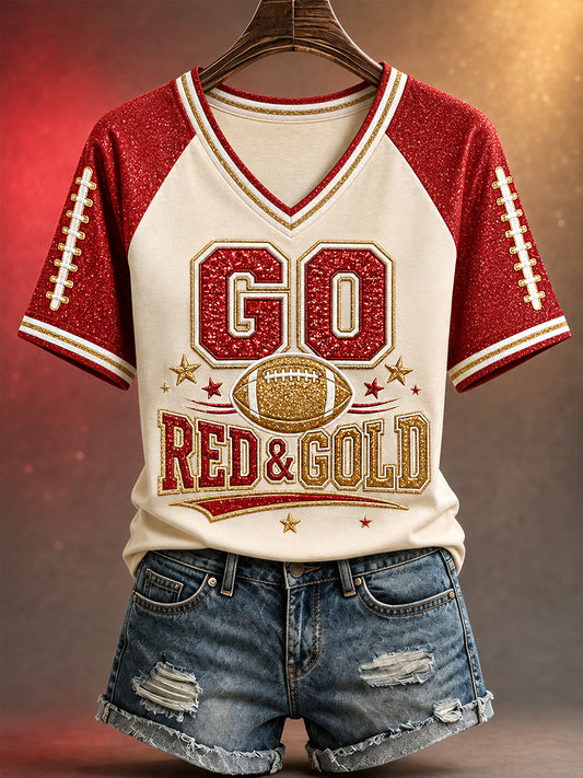 Women's Football Gameday Gift For Football Fans Casual V-Neck Tee